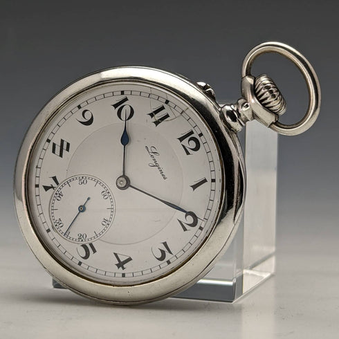 Around 1905 Antique Longines pocket watch Enamel decoration Silver side case Works well